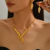Elegant Hollow Out Leaf Design Alloy Necklace And Earrings Set Hollow Metal Leaf Jewelry For Formal Event Daily Wear