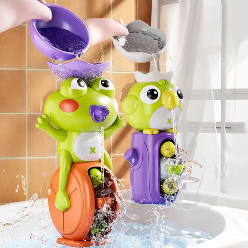 Frog/ Bird Waterwheel Bath Toy For Children Kid Water Play Game In Shower Montessori Gift Spinner With Suction Cup Bathroom