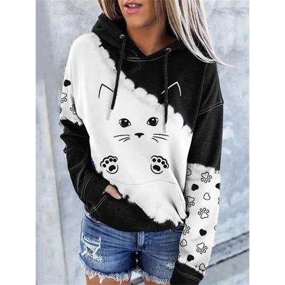 Women's Kitten Paw Print Hoodie Long Sleeve Cute Hoodie Lightweight Pullover Casual Ladies Sweatshirt Fall Autumn Pullover