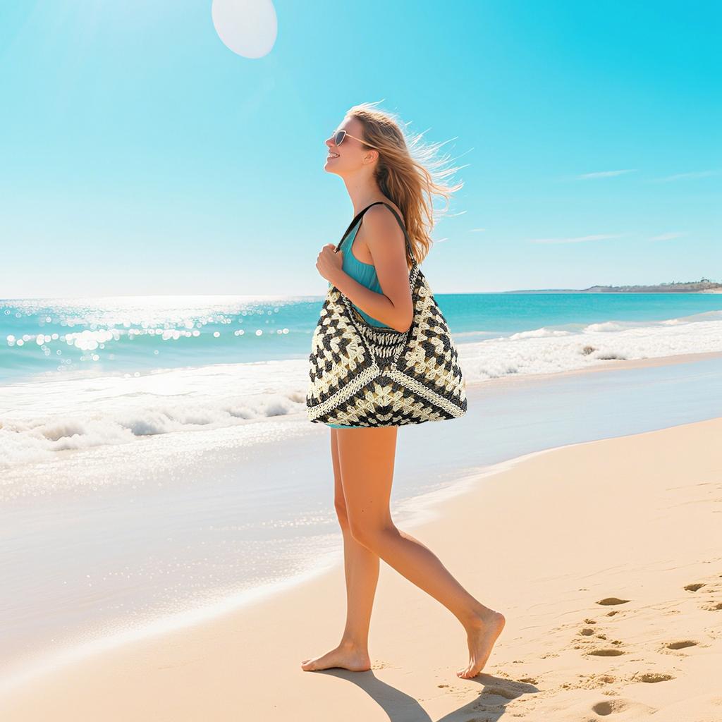 Straw Bags For Women, Summer Straw Purse Crochet Beach Bag Tote Bag Trendy Straw Shoulder Handbags