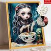 Halloween pearl painting art full pearl gothic girl eating pasta skull handmade diy home decorations