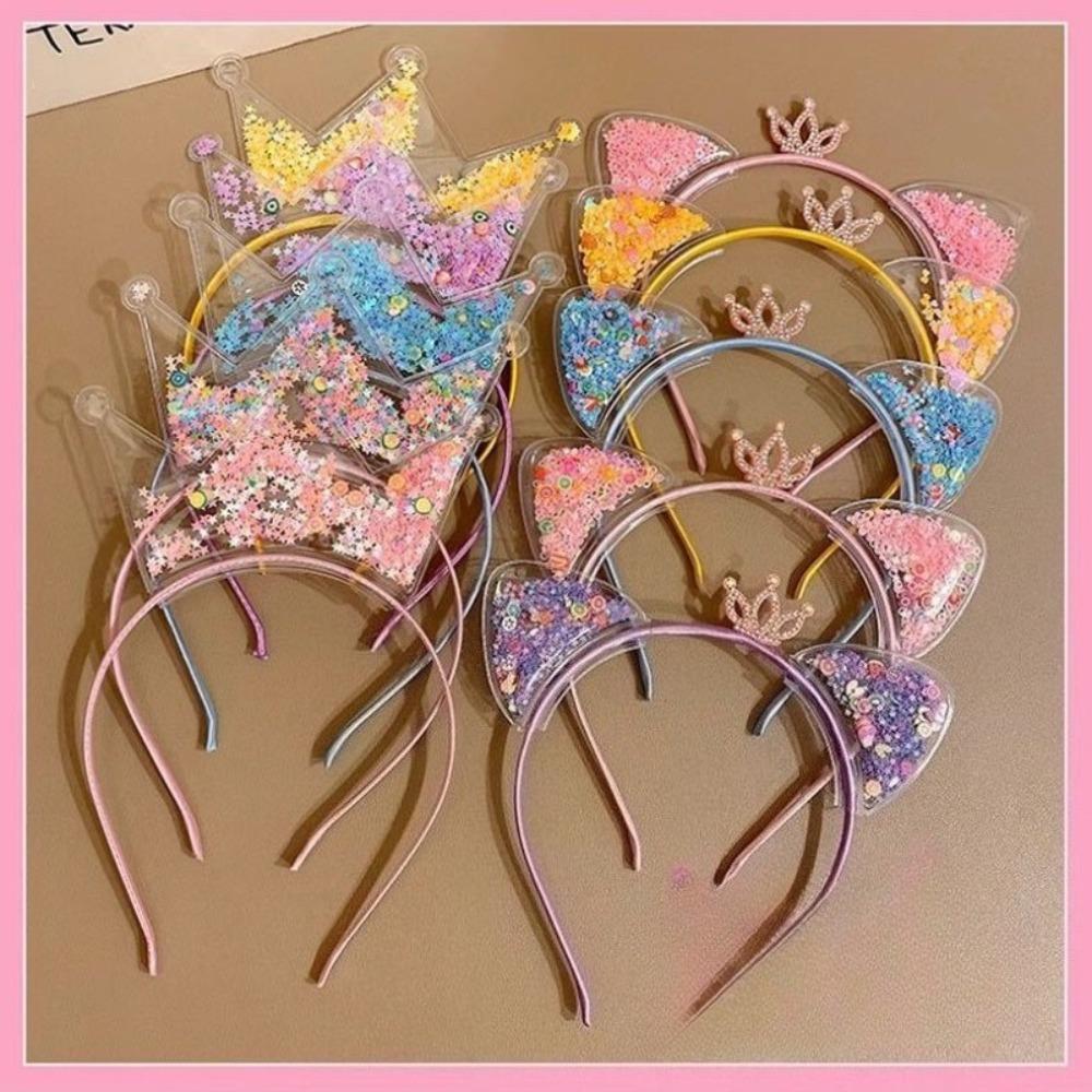 Cat Ears Quicksand Hair Band Crown Rabbit Ears Children's Hair Accessories Students Share Kindergarten Prizes Sequined Elements