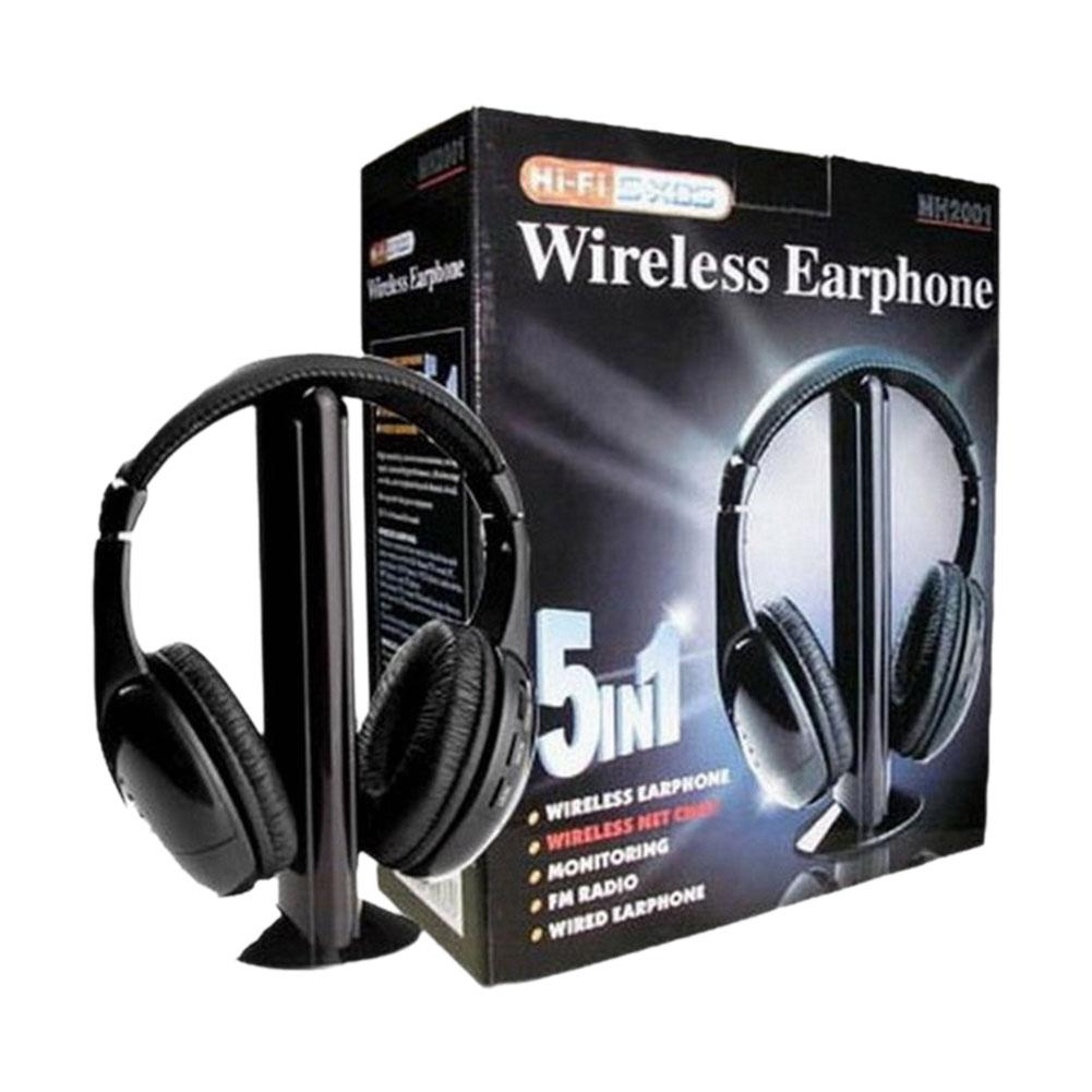 

5 in 1 Wireless Headphones HiFi Deep Bass FM Radio Over Ear Headphones with Monitoring for PC TV Wireless Headset