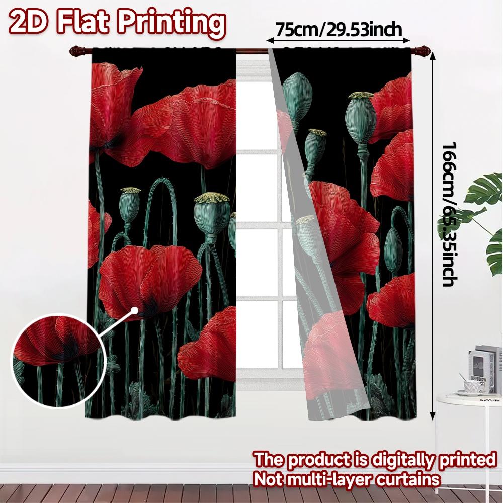 2D FLAT PRINTING 2pcs Curtains (Without Rod) Floral Elegance in Red (2) Holiday Women is Day Printed Curtains Prints Light