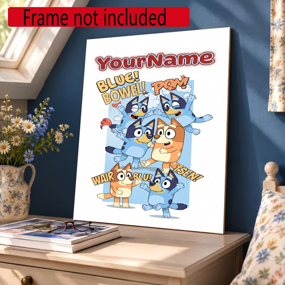 Bluey Customize Your Name Diamond Painting Round Diamond Diy Frameless Holiday Artwork Suitable For Home Office Wall Decoration
