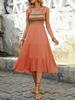 Women Casual Color Block Off Shoulder Embroidered Midi A Line Sleeveless Dress