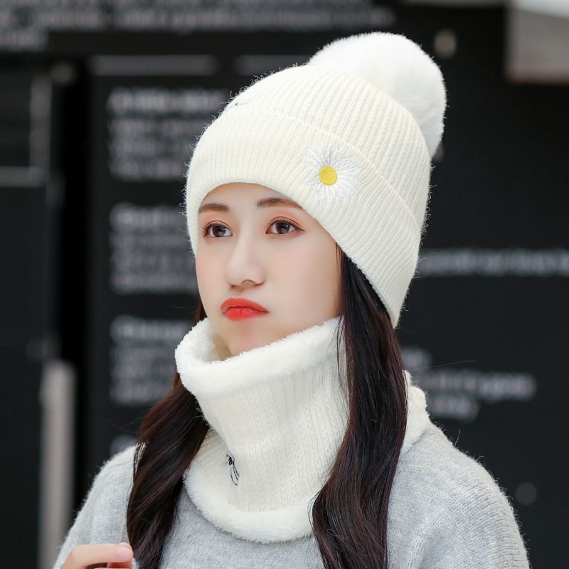 Winter Knitted Scarf Hat Set Thick Warm Skullies Beanies Hats for Women Outdoor Cycling Riding Ski Bonnet Caps Tube Scarf Rings