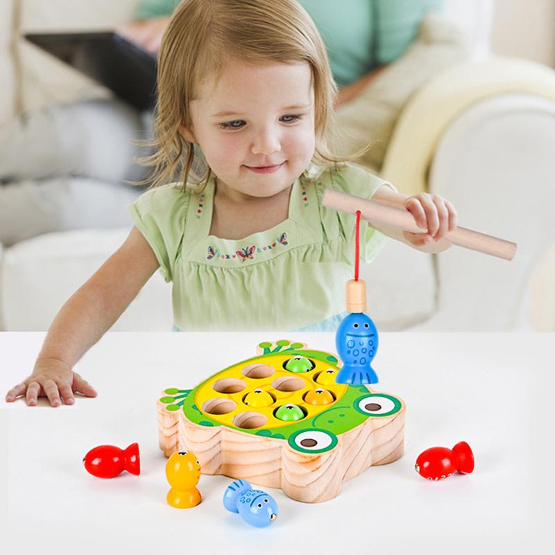 Wooden Toy Magnetic Fishing Toy Learning Fine Motor Skills Promote Parent Child Interaction Wooden Fishing Game For Boys Girls