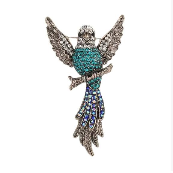 

1pc Exquisite Brooches for Women Clothing Coat Accessries Gifts Pins Fashion Full Crystal Animal Hummingbird Brooches синій