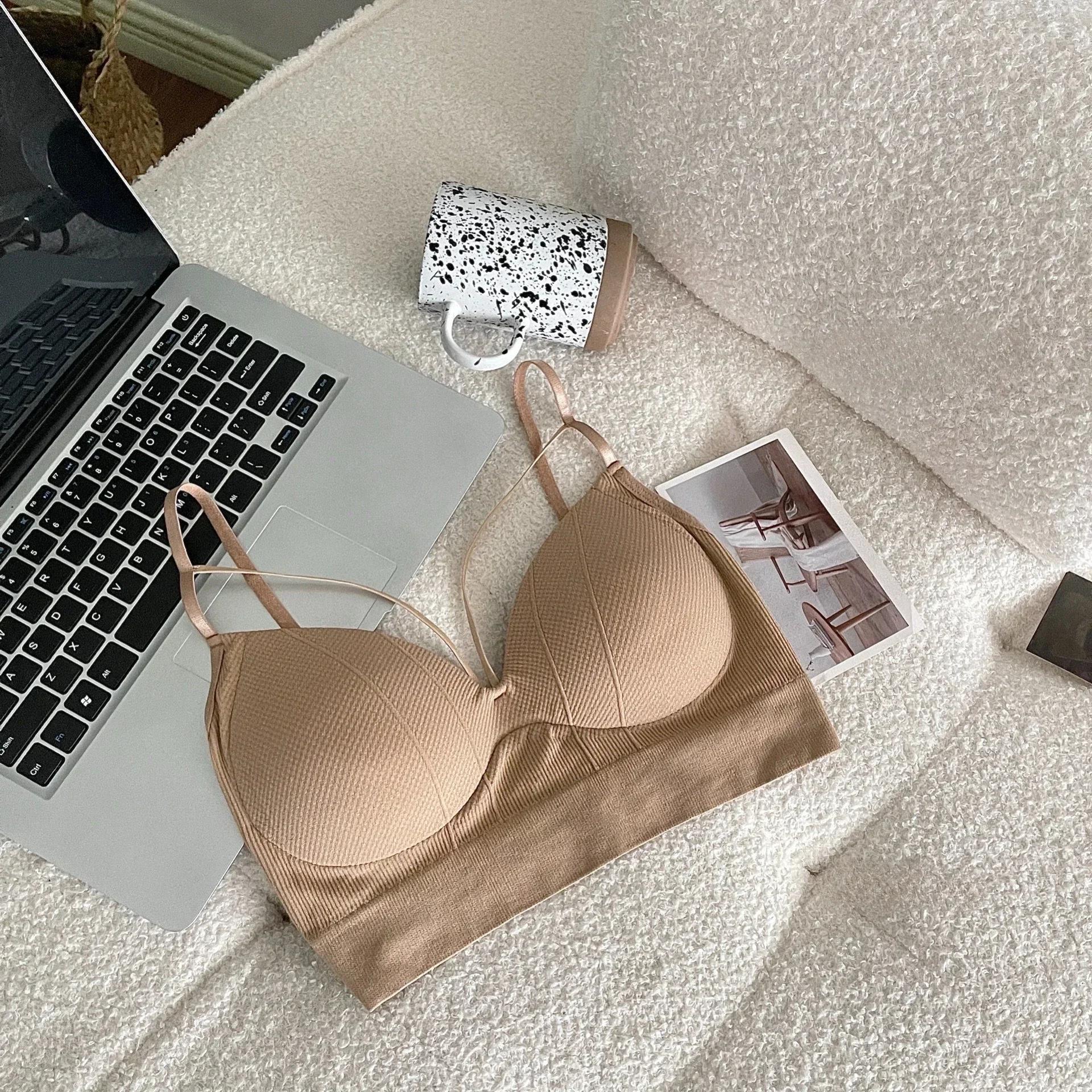 

Женское хлопковое нижнее белье, топы-трубы, сексуальный однотонный топ, модный бюстгальтер Push Up с V-образным вырезом, женское нижнее белье хаки