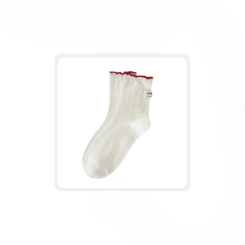 

Female Spring and Summer Trend Lovely Bowknot Ear Edge All Build In Tube Cotton Socks 1 pair