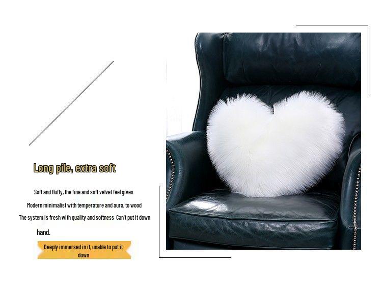 Heart-Shaped Plush Lumbar Pillow with Faux Wool Insert - Sofa & Office Backrest Cushion