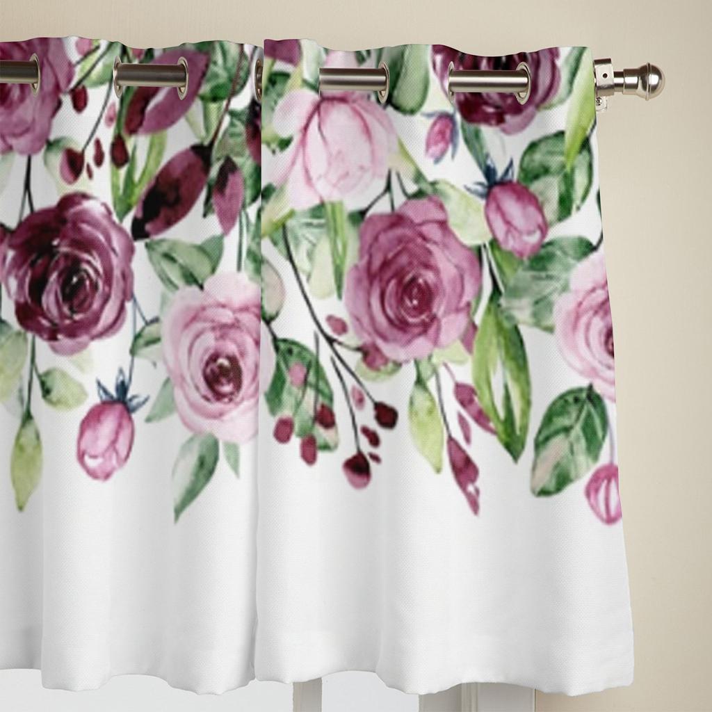 Aquarell Rosa Blumen Rosen Fenster Vorhang Für Wohnzimmer Schlafzimmer Dekoration Vorhänge Luxus Küche Raffgardinen Vorhänge