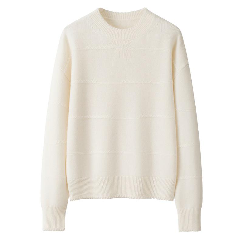 Minimalist Round Neck Tassel Hand-Knitted 2-Ply Cashmere Pullover Sweater