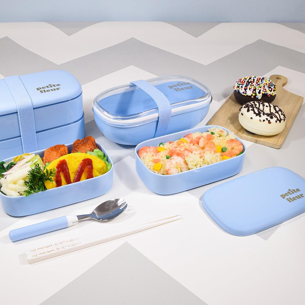 Petit Fleur Men's Oval 2-Tier Lunch Container, 800ml, Blue, 03052