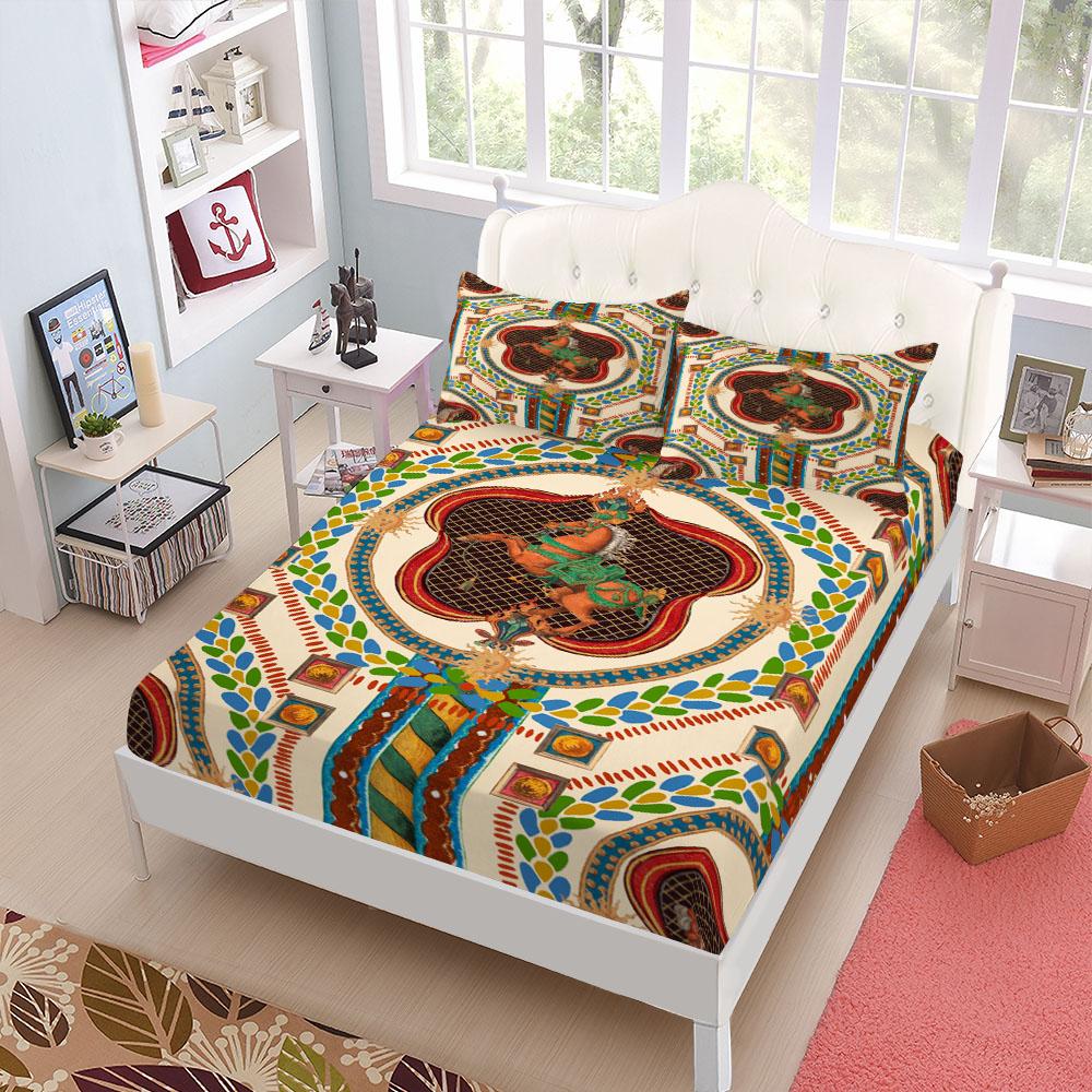 Countryside Horses Fitted Sheet Set King Queen Double Full Size Bed Linen Set