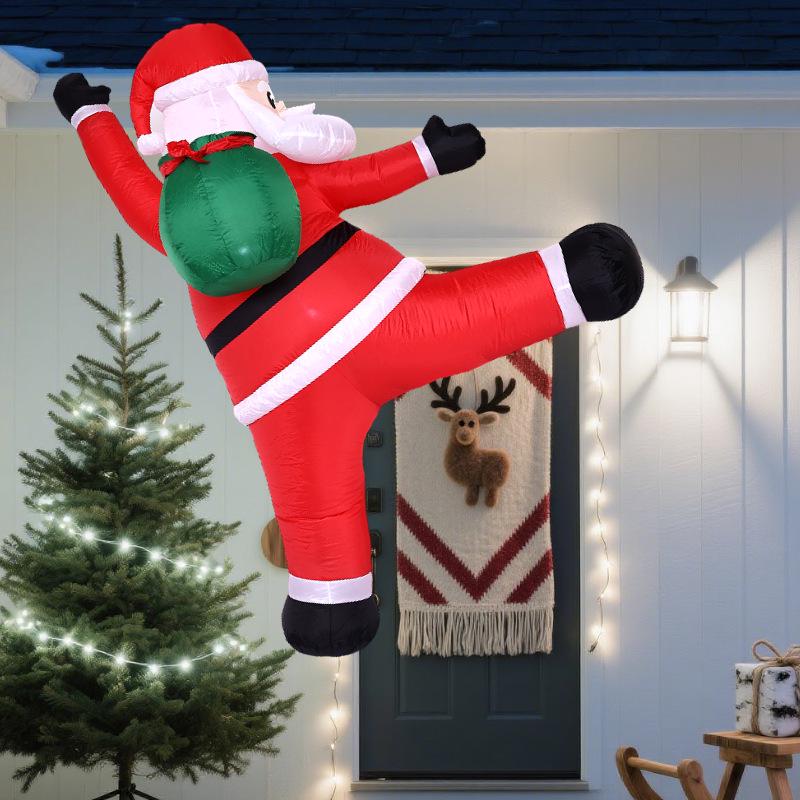 1.8m Luminous Santa Claus Climbing Wall with Gift Bag - Christmas Inflatable Hanging Decoration.