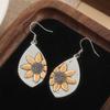 Bohemian Style Hand Carved Sunflower Pattern Dangle Earrings for Women's Creative  Vacation Festival Jewelry Accessories