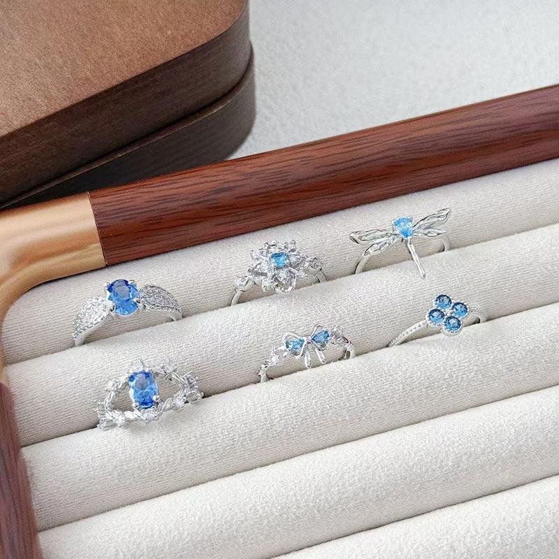 Light Luxury High-End Exquisite Super Flash Sea Blue Zircon Ring Color Treasure High Value Niche Design Fashionable Super Fairy Ring