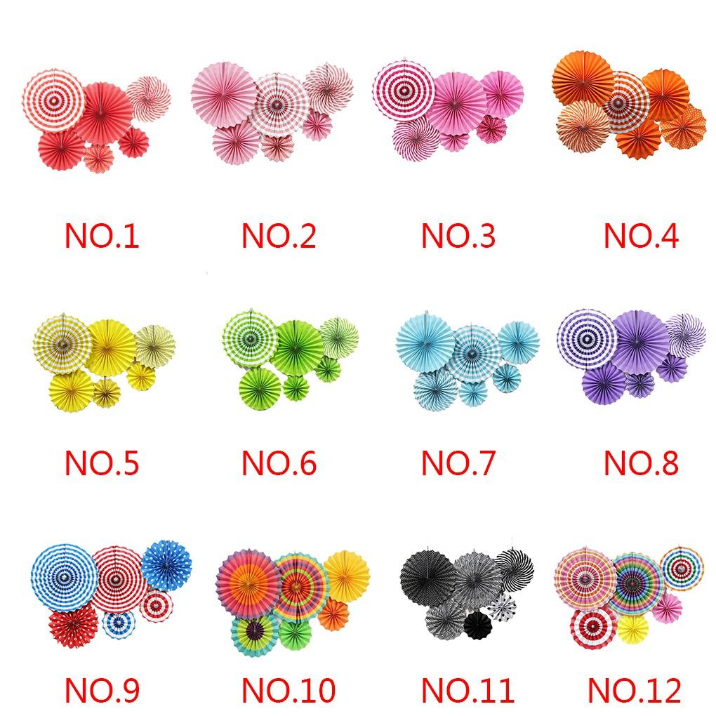 6Pcs Party Decoration Single Layer Paper Fan Flower Diy Folding Fan Flower