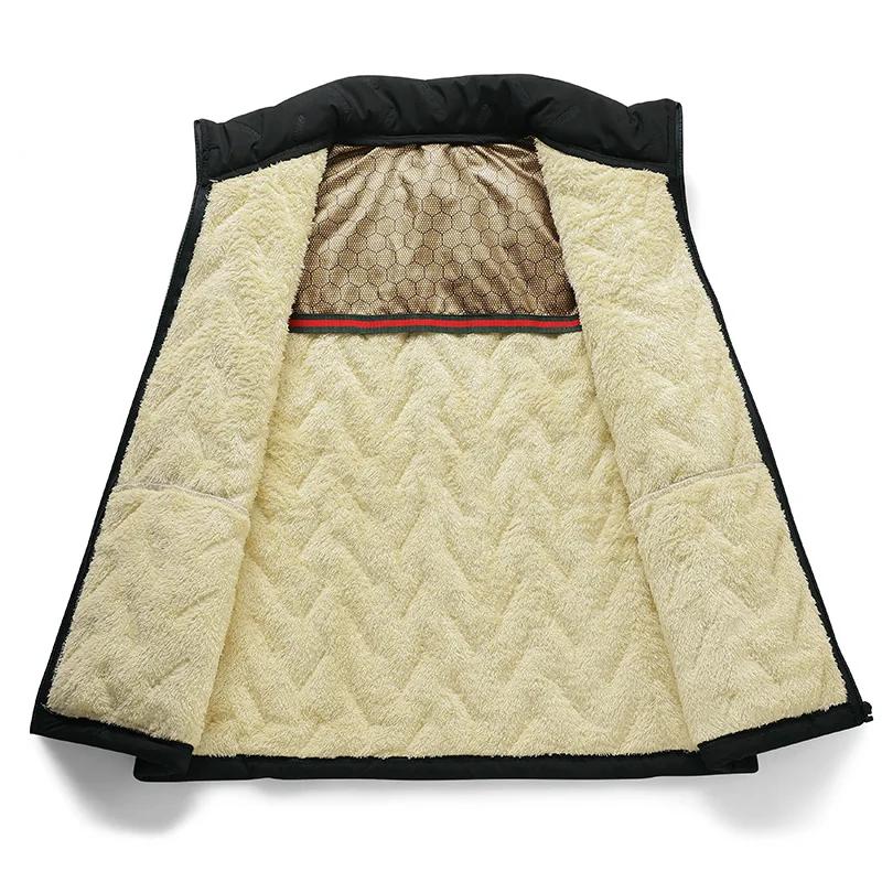 Autumn Winter Windproof Vest Jacket Men's Casual Sleeveless Padded Coats Zipper Pockets Warm Fleece Thicken Waistcoat Men