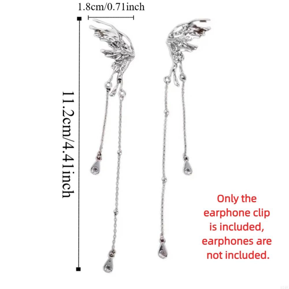 Creative Butterfly Earphone Clips Artificial Crystals Tassels Headphone Accessories Two Pieces Set Silver Earphone Decorations