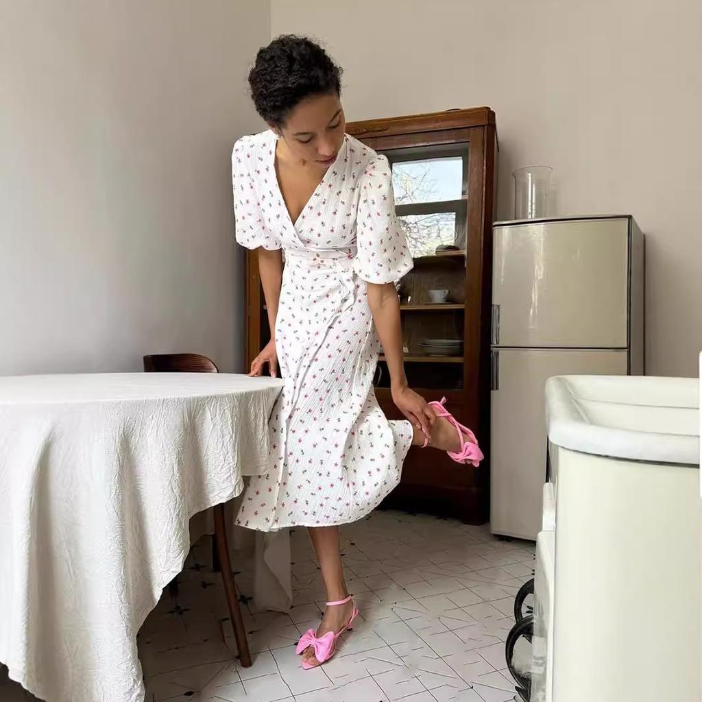 Floral Print Dress Slit Long Dress