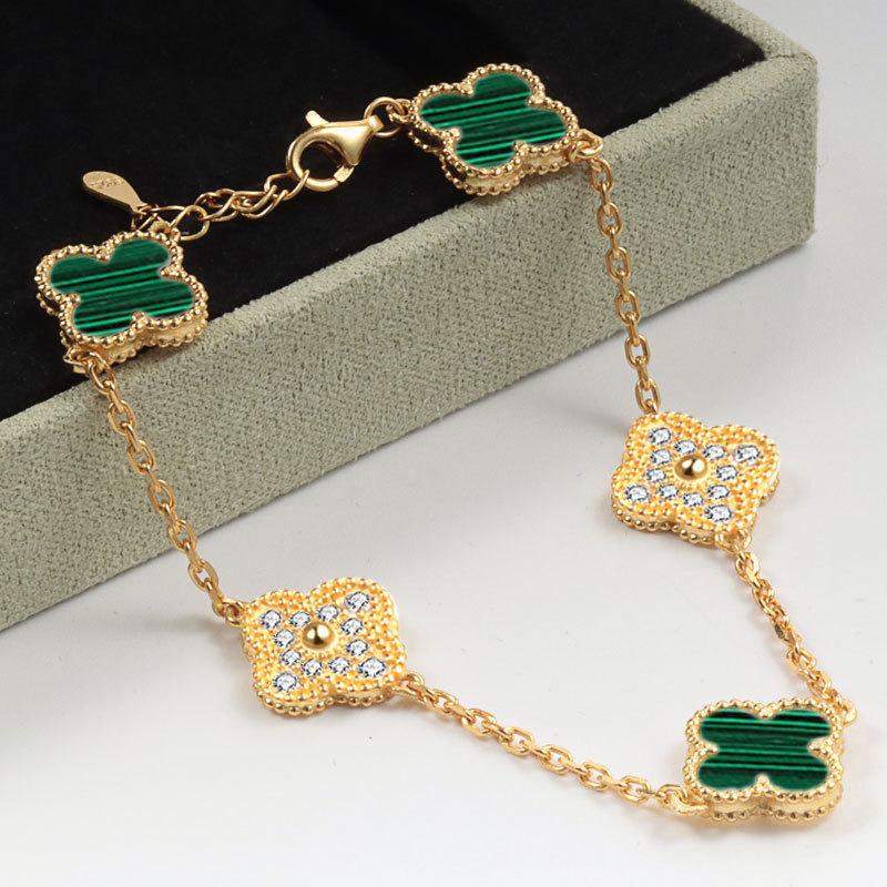 Bracciale Quadrifoglio Cinque Fiori Portafortuna per Uomo e Donna Oro 18K Agata Madreperla Seiko Bracciale di Alta Gamma