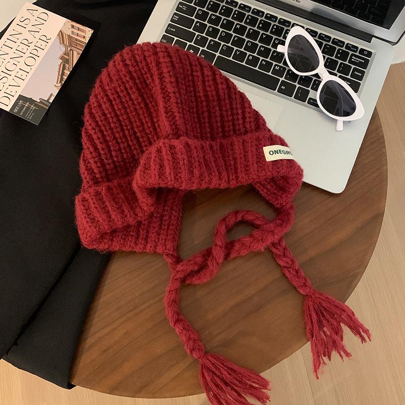 

Женская синяя вязаная шерстяная балаклава с защитой ушей для осени и зимы M (54-59cm) вино красного