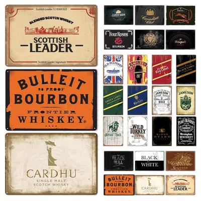 Whiskey Plaque Posters Decor Metal Vintage Tin Signs Metal Sign Wall Plaque Decorative for Pub Bar Club Man Cave