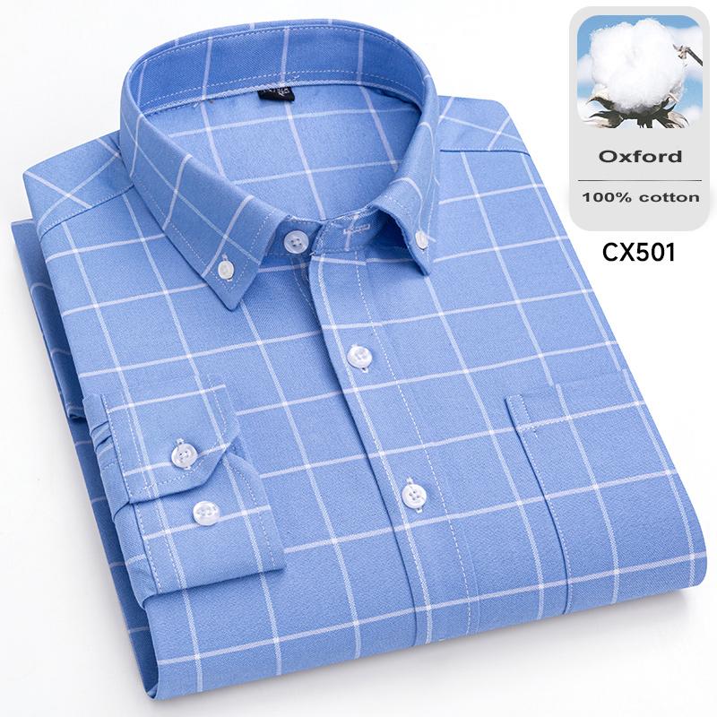 New 100% Cotton Oxford Mens Striped Plaid Shirts Long sleeve Male Business Casual High Quality Formal Shirt For Men Social Shirt