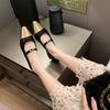 Grape mother one-word buckle belt color matching small fragrance versatile Mary Jane shoes femininity flat shoes