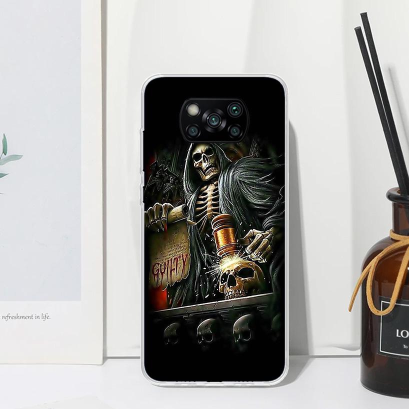 Reaper Skull Skeleton Gun Phone Case For Xiaomi Poco X7 X6 X5 M7 M8 Pro F7 Ultra Redmi 15C 15 13C 13 12C 12 10 10C 10A Art Funda
