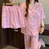 Korean Cloud Cotton Pajamas Women'S Summer Pink Love Leopard Print Short-Sleeved Loungewear Three-Piece Set