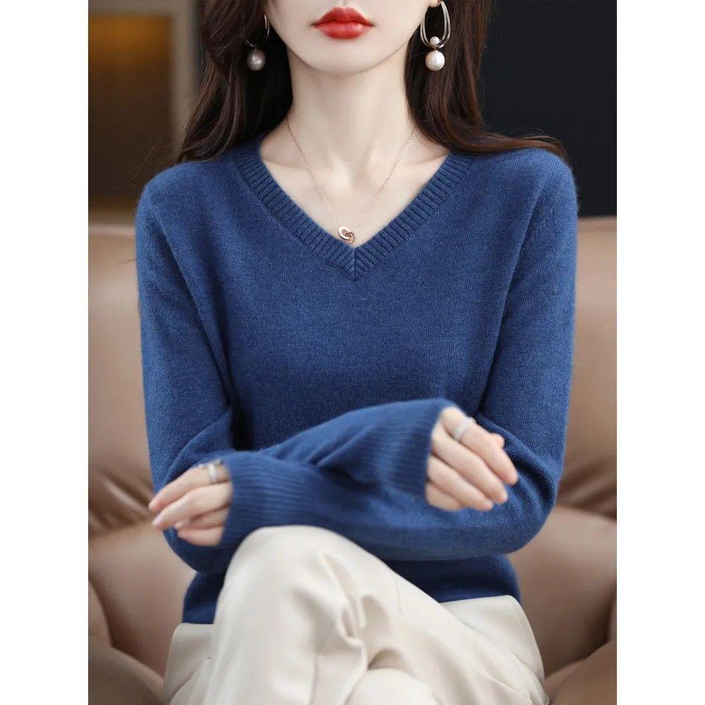 Australian Wool V-Neck Loose Knit Sweater for Women - 2025 Autumn/Winter Collection