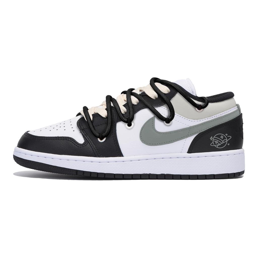 Jordan Air Jordan 1 Abrasion Resistant Low top Vintage Basketball Shoes Men's Black Gray 553558-131(Team85-)