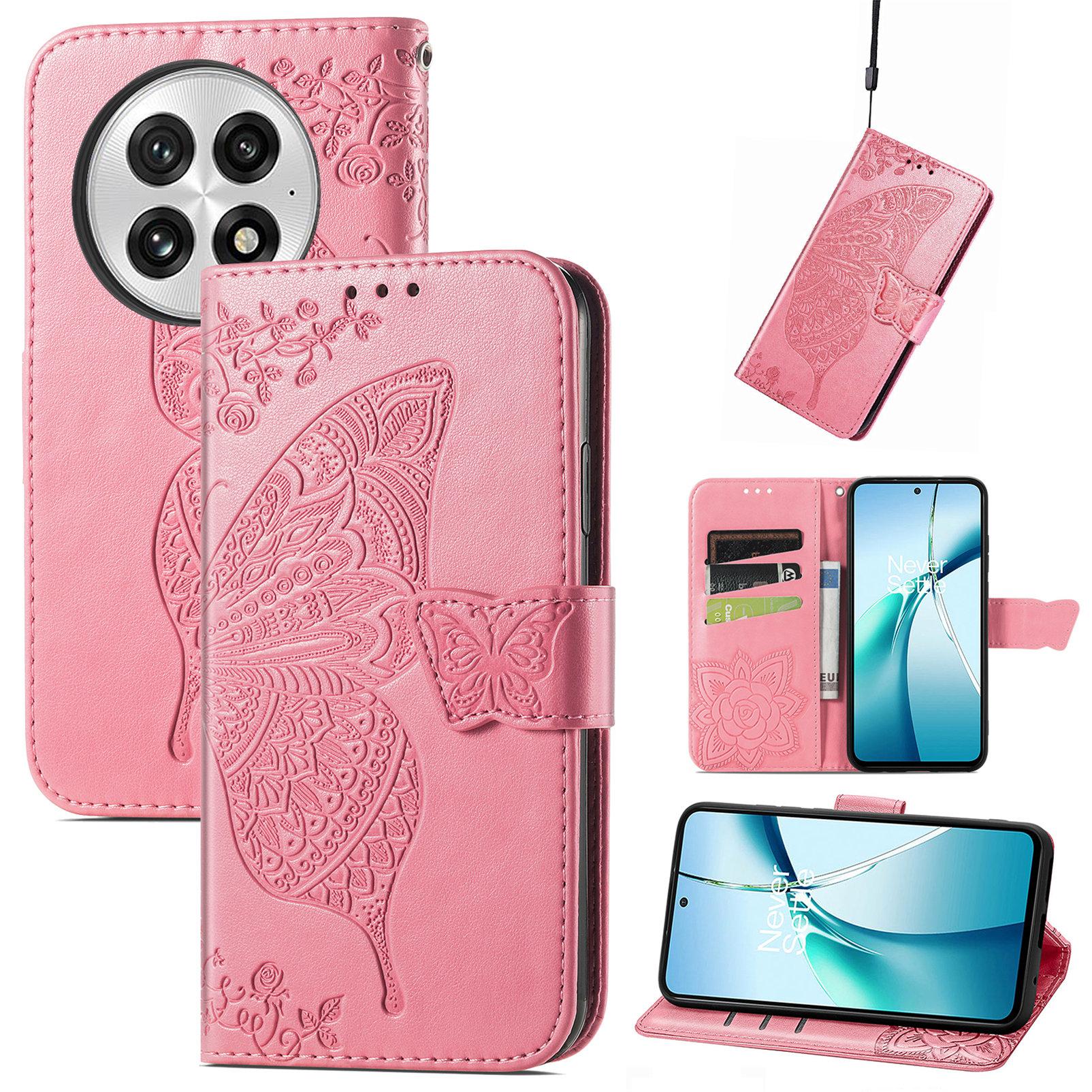 For OnePlus 13 Case with Strap Butterfly Pattern PU Leather Wallet Phone Cover C