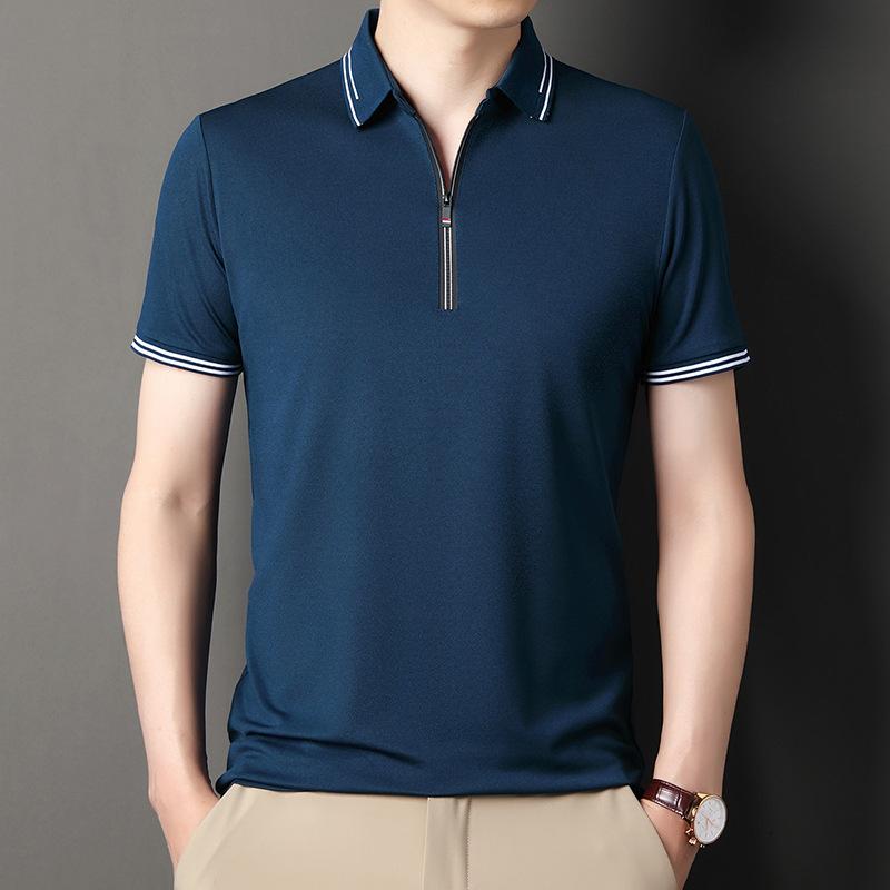 Men's Summer Lapel Half Zip Short Sleeve T-shirt Stylish Versatile Casual Top