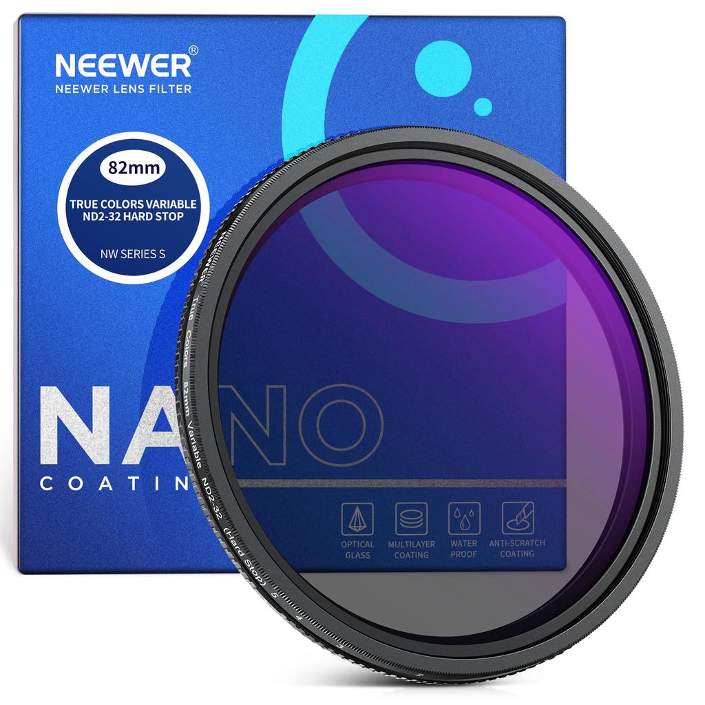 NEEWER 82mm True Color Variable ND Hard Stop Neutral Density Limited Edition Neutral Density Camera Lens HD Optical No and Filter, Filter, ND2-32 (1-5