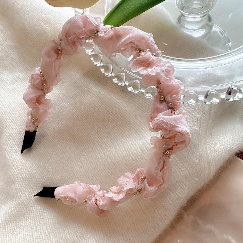 

Милая шифоновая повязка на голову со стразами и жемчугом - стиль Мори, простая, девчачья и универсальная розовый