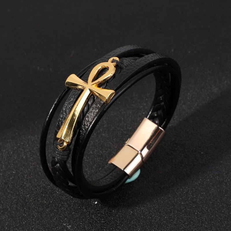 Lucky Jesus Cross Bracelets Man Cuff Bangle Leather Wristband Hand  Accessories Layered Braided Leather Bracelet for Men