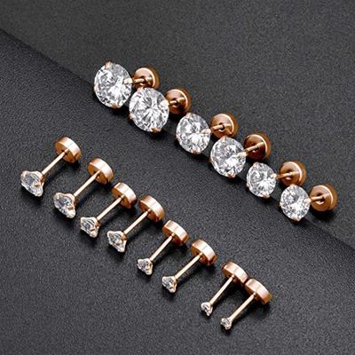 1 Par de Tarraxas Clássicas de Parafuso com Fundo Plano Aço Inoxidável Pequenos Brincos de Stud de Cristal para Mulheres Homens Piercing Brincos de Tragus com 4 Garras