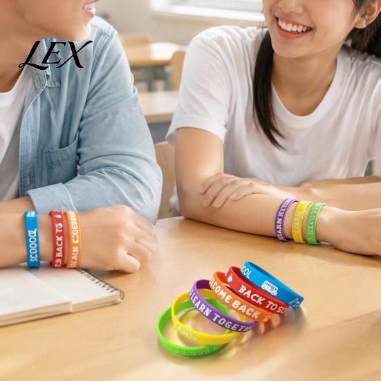 Durable Rubber Wrist Bands for Students 6 Pcs Welcome Back to School Bracelets, First Day of Colorful Theme Party Favors Silicone Wristbands Students,