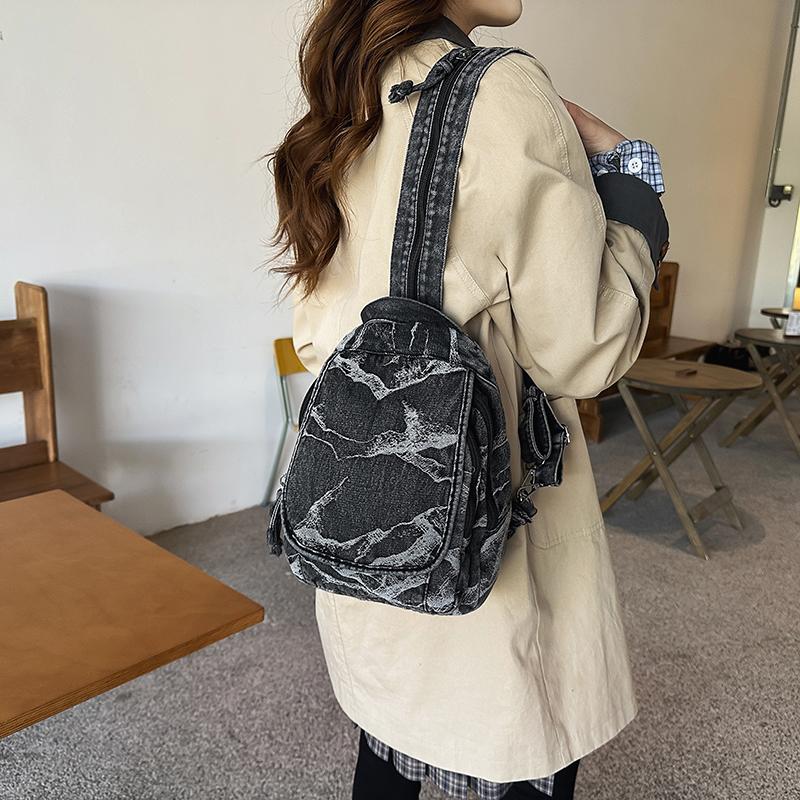 Denim Rucksack Reise Leichter Rucksack Multifunktionale Brusttasche