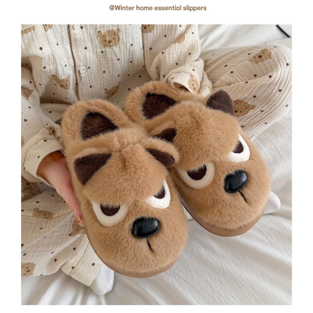 Cartoon Angry Dog Cotton Dragging Home Cotton Slippers Women's Plush Cotton Slippers Men's Warm Shoes Baotou Dragging Women