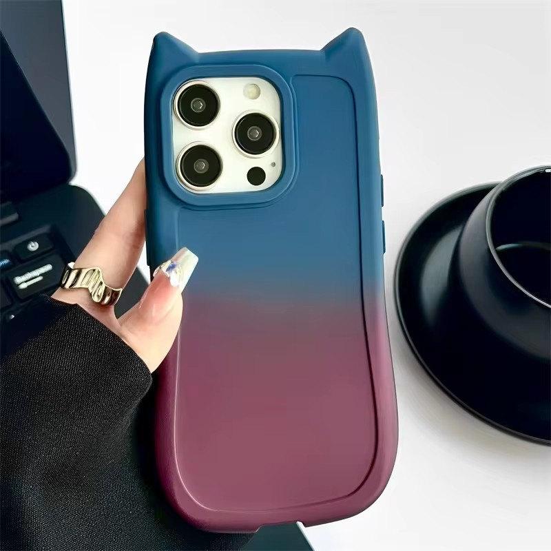 Elegante y Encantadora Funda Degradada con Orejas de Gato para iPhone 15 14 13 12 11 Pro Max XS X XR 7 8 Plus Cubierta Trasera de Silicona Suave Esmerilada
