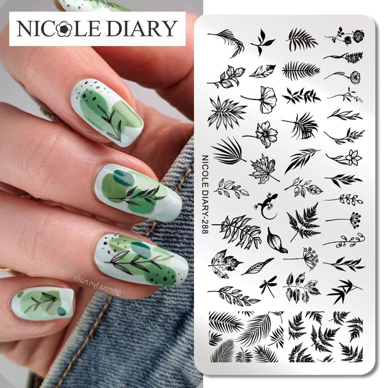 NICOLE DIARY Leopard Flower Nail Stamping Plate Image Transfer Template Geometry Leaf Stainless Steel Stencil Nail Printing Tool