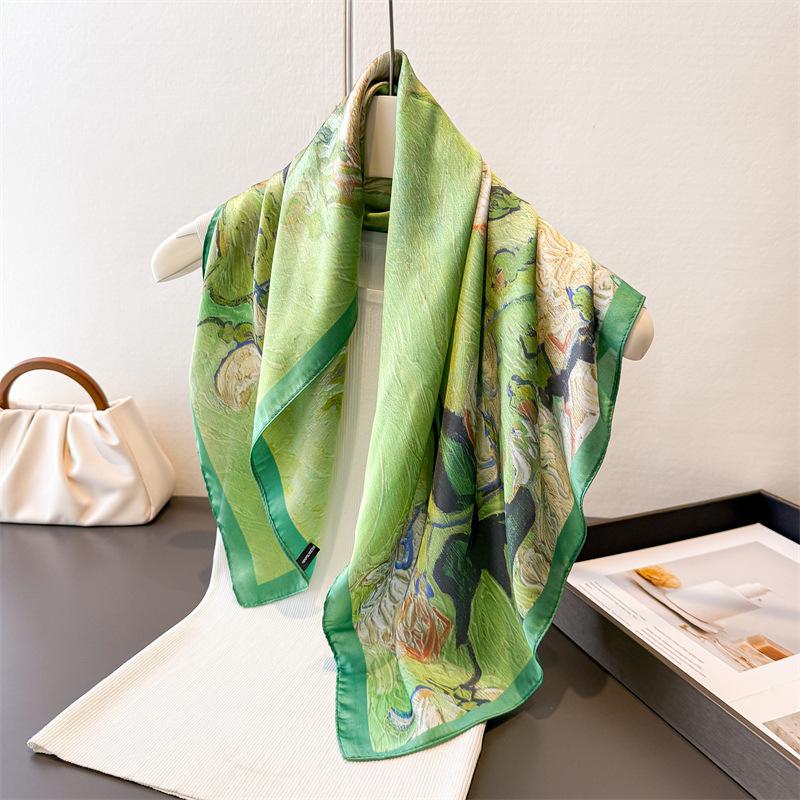 Spring Summer Women Scarf Silk Print Satin Scarves Shawl Headband Hijab Bandana Wrap Bufanda Fashion 70*70cm
