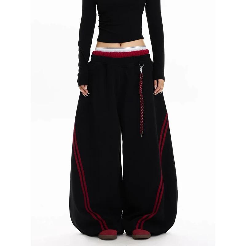 Women Stripe Baggy Y2k Sports Pants Harajuku Streetwear Gray Sweatpants Oversize Dance Pants Vintage Trousers Spring