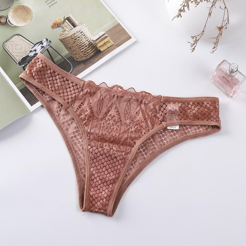 Women's Lace Underwear Sexy Thong Transparent Hollow Panties Pure Cotton